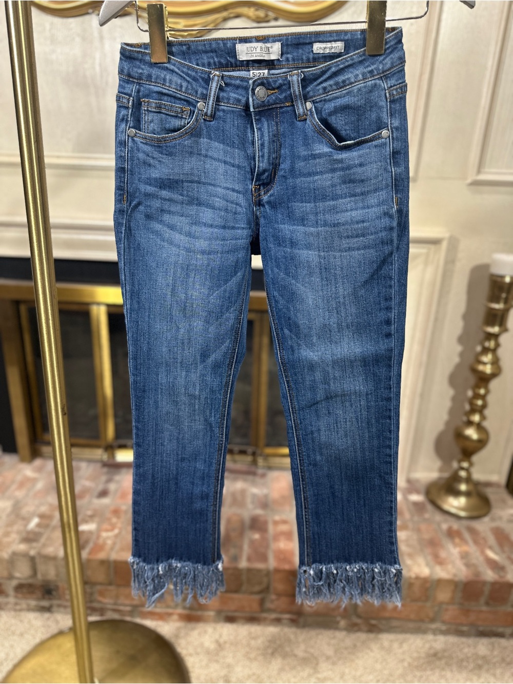 Judy Blue Jeans 5/27 Cropped Medium Wash Fringe Western Coastal Cowgirl Boho